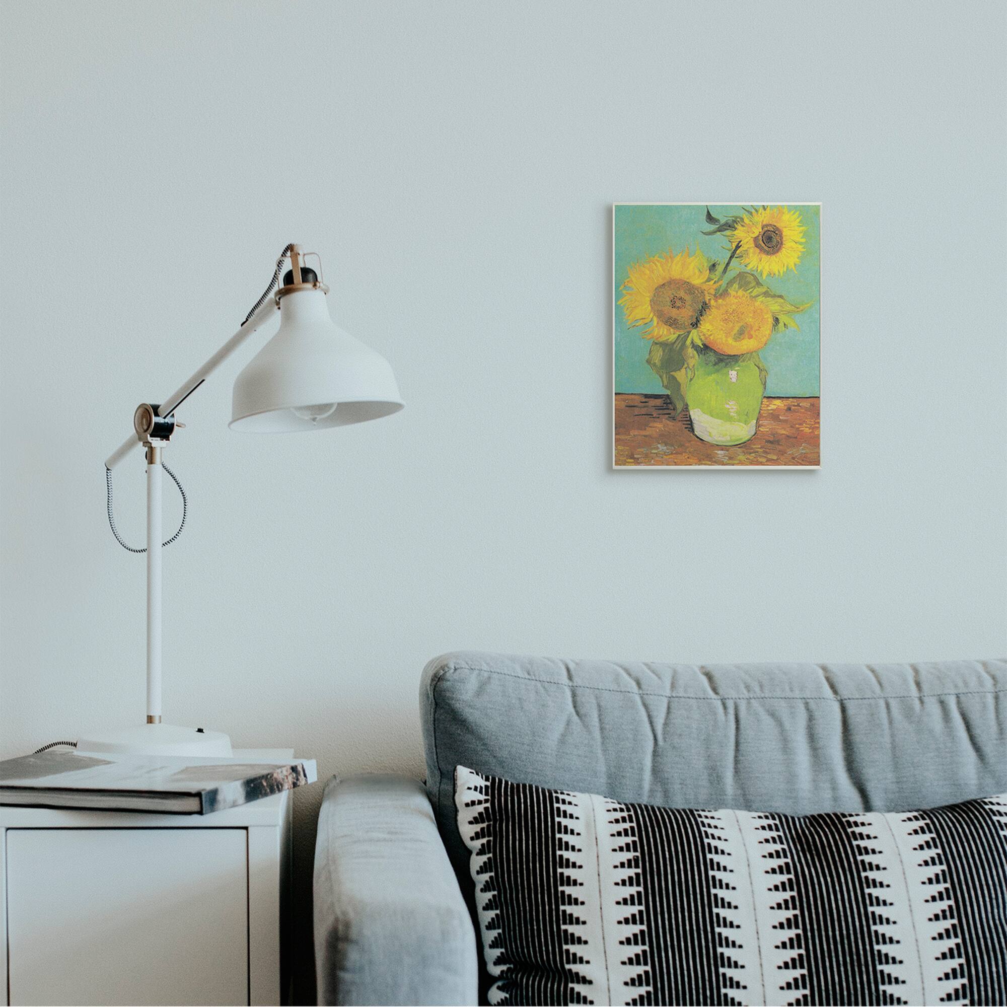 Stupell Industries Traditional Sunflower Painting over Turquoise Van Gogh Wall Plaque